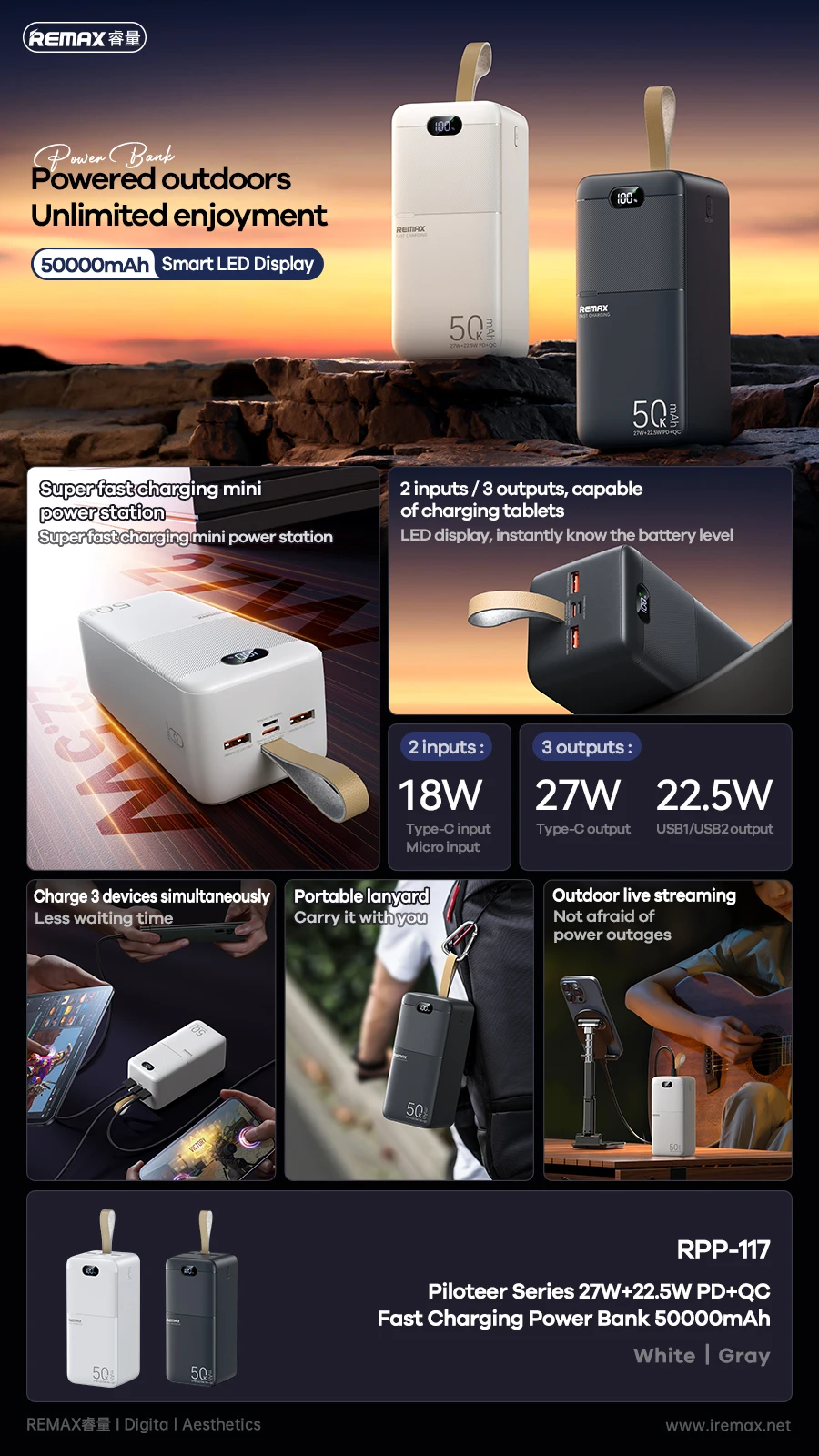 REMAX 27W 80000mAh Power Bank Fast Charging For iPhone 15 Pro MAX 14 13 12 X iPad Xiaomi Samsung PowerBank Outdoor Power Station
