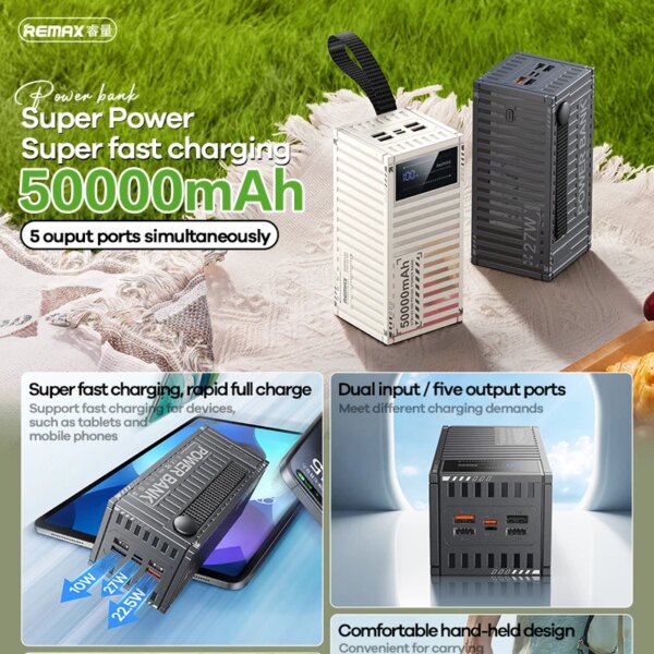 Внешний аккумулятор REMAX RPP-123 60000 мАч с LED-дисплеем и фонарем (27W) — изображение 6