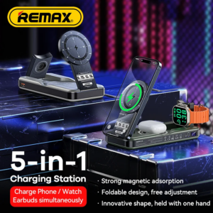 Внешний аккумулятор Remax RPP-589 5-в-1 со встроенной подставкой и беспроводной зарядкой 15W