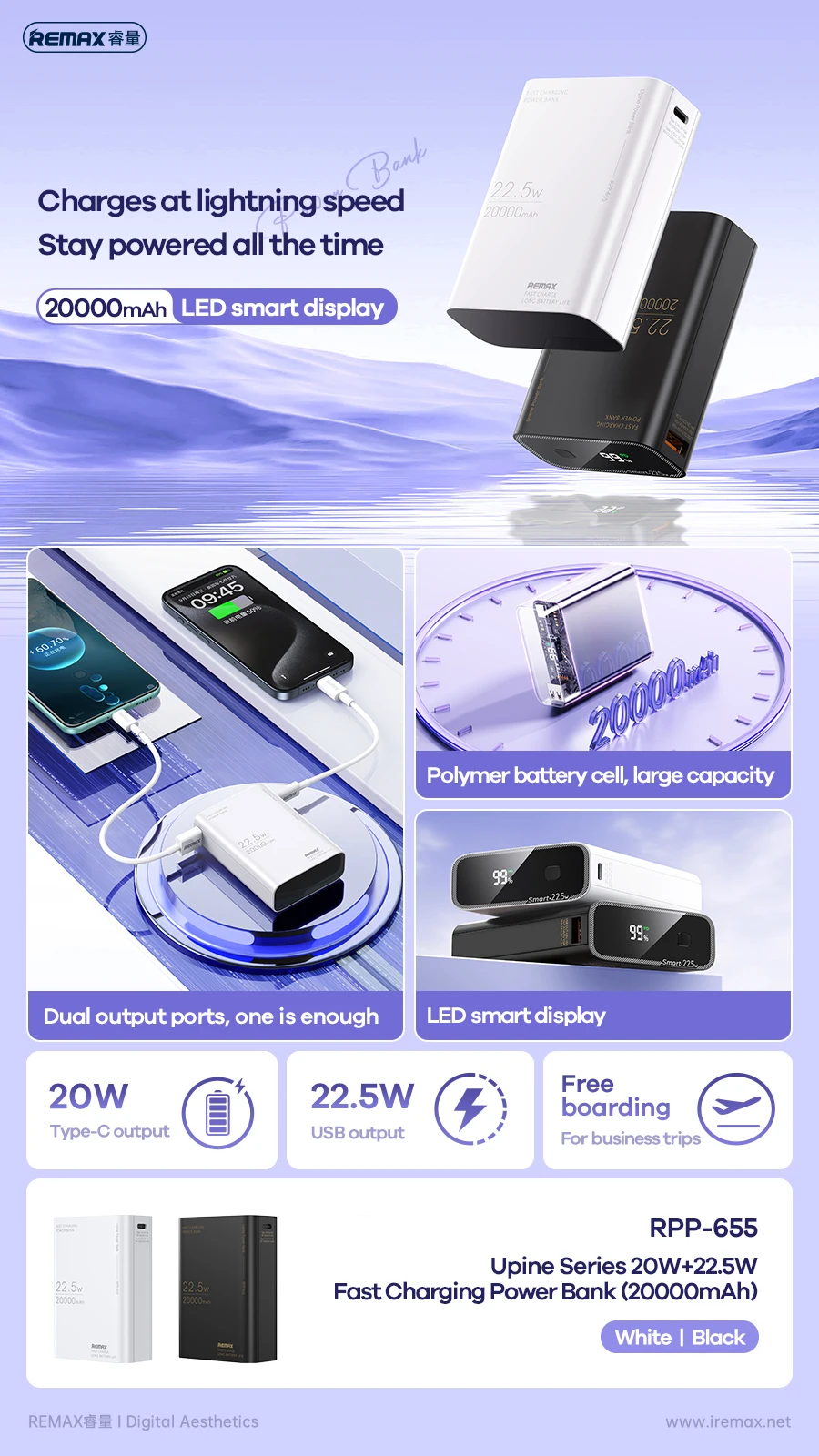 REMAX 110W 100000mAh 80000mAh 60000mAh 50000mAh Power Bank PowerBank Large Capacity External Battery Pack For iPhone Laptop iPad