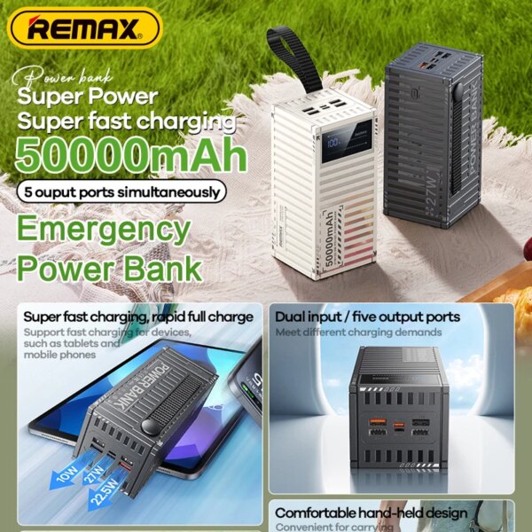 Внешний аккумулятор REMAX RPP-117 50000 мАч с быстрой зарядкой 27W PD и цифровым дисплеем — изображение 4