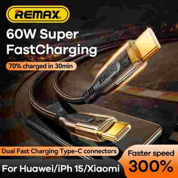 REMAX 60W Cyberpunk PD Fast Charging C-C Date USB Cable Type-C to Type-C Braided Cable For Phones/Laptop/Tablets — изображение 4