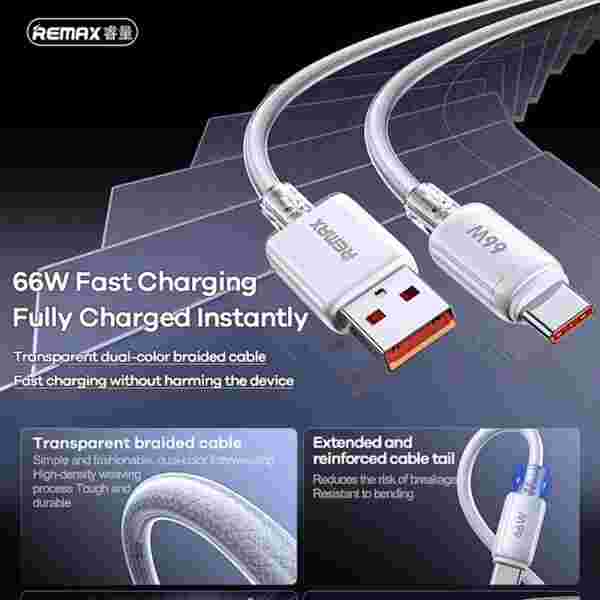 Кабель для быстрой зарядки Remax RC-C025 66W с оплеткой (USB-A — Type-C, 1.2 м) — изображение 2