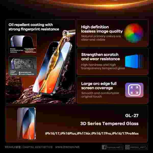 Защитное стекло REMAX GL-27 3D HD для iPhone 16 Series — изображение 3