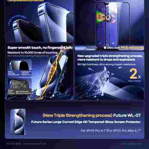 Защитное стекло REMAX Future Series для iPhone 15 Pro, iPhone 15 Pro Max (WL-07) — изображение 3