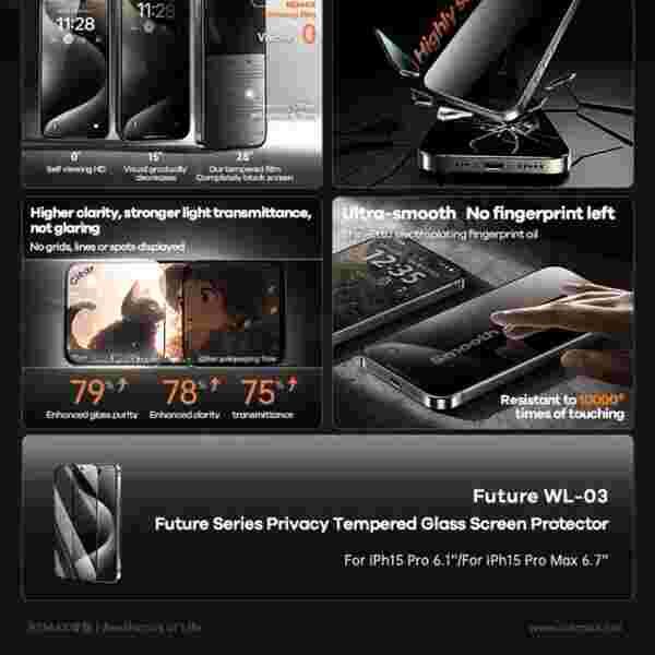 Защитное стекло REMAX Future Series Privacy для iPhone 15 Pro / iPhone 15 Pro Max (WL-03) — изображение 3