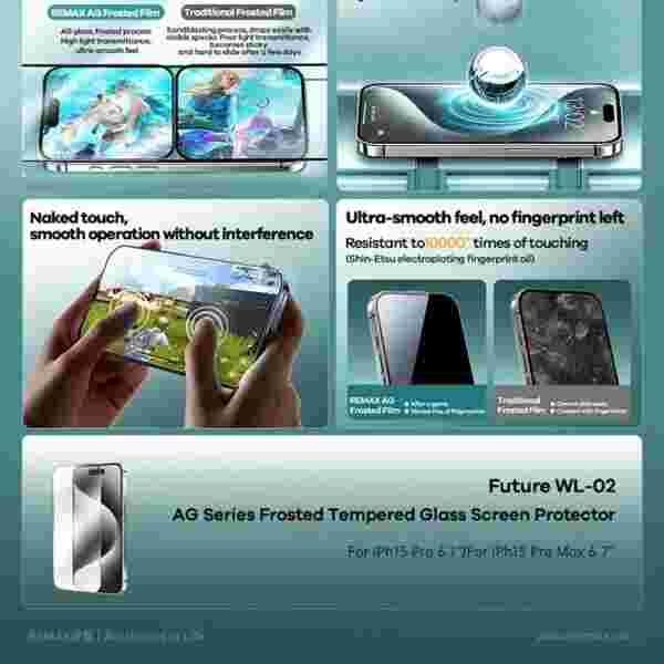 Защитное стекло REMAX Future AG Series Frosted для iPhone 15 Pro / iPhone 15 Pro Max (WL-02) — изображение 3