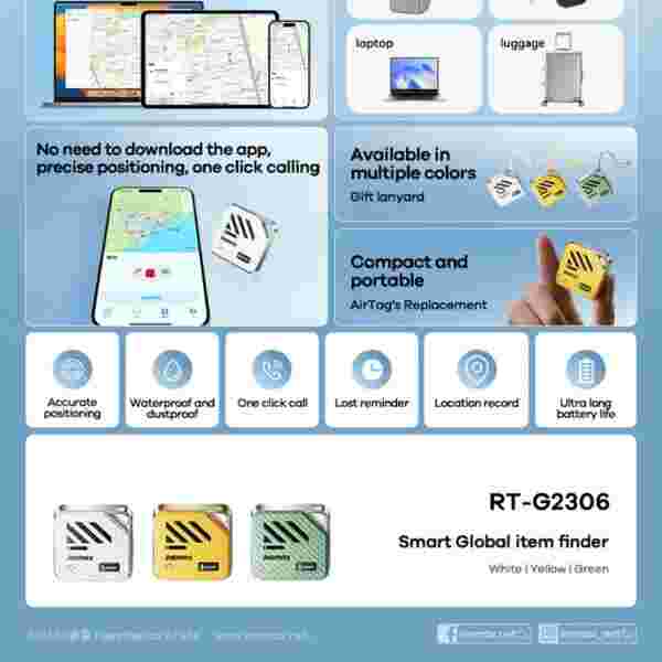 Умный трекер-антипотеряшка Remax RT-G2306 для Apple Find My (белый | желтый | зеленый) — изображение 3
