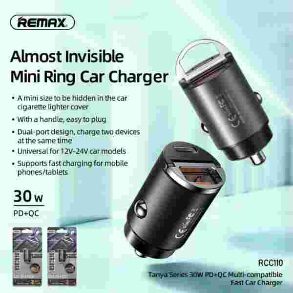Автомобильное зарядное устройство Remax RCC110 Tanya Series 30W с быстрой зарядкой PD/QC — изображение 4